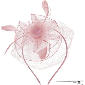 Womens Fascinators Hat Fascinators Derby Headband with Feather Mesh, Tea Party Hat for Women