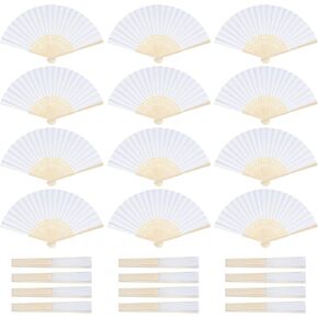 48 PCS الورق البيض مراوح اليد قابلة للطي ، مروحة قابلة للطي باليد للعرائس لحفل زفاف حفل زفاف الرقص الدعائم المنزل DIY الديكور