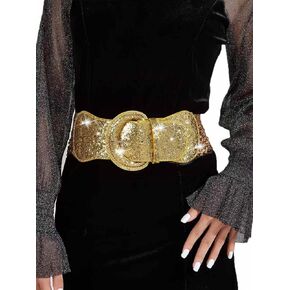 Bounzhi Women Elastic Belt Glitter Stretch Dresses Belts Vintage Waist Belt for Ladies