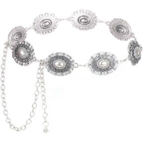 Western Metal Oval Concho Belt for Women Cowgirl Waist Chain Belts for Dresses Jeans Country Concert Outfit
