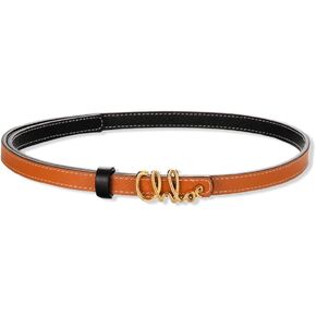 Skinny Black White Belt for Women Gold Leather Buckle Belt Trendy Thin Belts for Jeans Pants Dresses