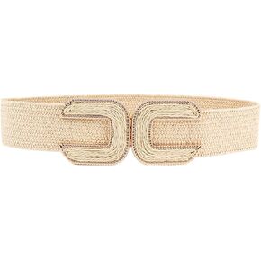 Women's Braided Thick Belt Fashion Holeless Wide Raffia Holeless Elastic Beach Chunky Belt for Summer Dress