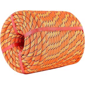 Double Braided Polyester Rope (1/2 in x 100 ft), High Strength Outdoor Climbing Rope, Strong Arborist Ropes for Rock Hiking Camping Construction Climbing Swing Sailing, Orange