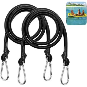 2PCS 10' Foam Water Pad Mat Bungee Cord, Floating Mat Bungee Cord with 2 Stainless Hooks, Floating Water Mat Tether, Foam Lake Mat Cord Secure Mooring Prevent Drifting Away