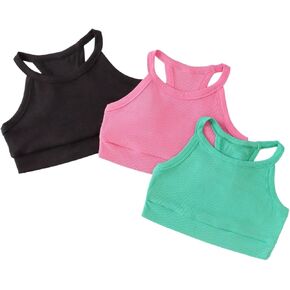 Milumia Girl's 3 Pack Tank Tops Crew Neck Racer Back Sleeveless Cropped Top