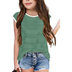 Vivitulip Girl’s Cap Sleeve Summer Tops Color Block Striped Loose Fit Kid’s Cami Shirts