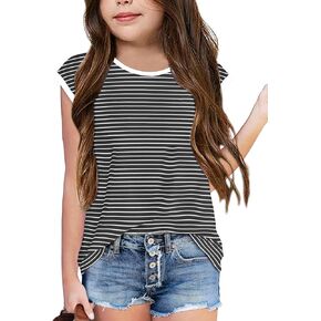 Vivitulip Girl’s Cap Sleeve Summer Tops Color Block Striped Loose Fit Kid’s Cami Shirts in Kuwait