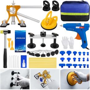 55pcs Dent Puller Kit ، طقم إزالة Dent Professional بدون طلاء مع رافع ذهبي ، مجتذب جسر ، كوب الشفط للإصلاحات 96 ٪ من توقيت السيارات ، أدوات مجتذب للسيارة لإصلاح DIY CAR