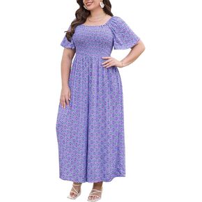 Keluummi Plus Size Wedding Guest Jumpsuits for Curvy Women, Summer Casual Floral Wide Leg Pants Empire Waist Rompers, Pockets