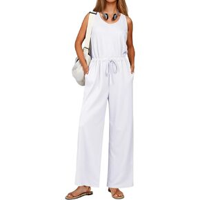 Cicy Bell Womens Casual Wide Leg Jumpsuits Summer Sleeveless Loose Fit Jumper Drawstring Workout Outfits