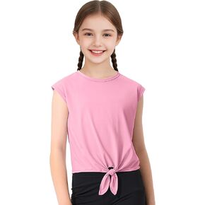 HASMES Girls Athletic Shirts Sleeveless Tank Tops Cute T-Shirt Workout Crop Top for Cheer Dance 7-14Y