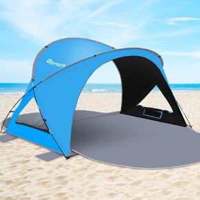 Gorich Beach Tent Sun Shelter with UPF50+ UV Protection for 3-4 Person, Lightweight & Portable Beach Shade Canopy with 2 Zippered Doors, Easy Setup Family Beach Umbrella