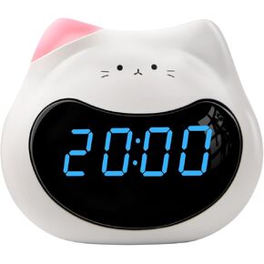 Lady Cat Smart Alarm مع التحكم في الصوت - Cat Cat LED Clock & Night Light ، ساعة رقمية قابلة للضايق للأطفال ، و USB قابلة للشحن ، وتنشيط الصوت ، لغرفة النوم وديكور المنزل