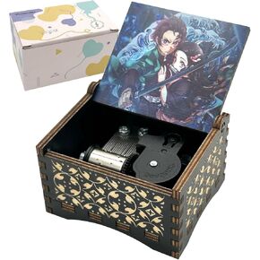 Pursuestar DemonSlayer Merch Wind Up Music Box, Vintage Engraved Wood Mechanism Musical Gifts for Anime Fans Son Daughter Boys Kids Christmas Birthday