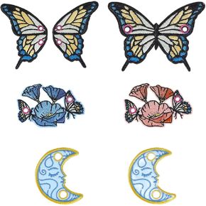 CHGCRAFT 7Pcs 6 Styles Skates Shoe Lace Charm Skates Shoelaces Charm Decoration Embroidery Cloth Moon Wing Butterfly for Skates Sneakers Canvas Roller Shoes