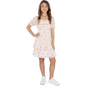 Speechless Girls' Short Sleeve Chiffon Dress with Layered Hem