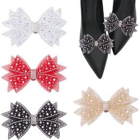 arricraft 8 Pcs Handmade Rhinestone Bow Shoes Decoration, 4 Colors Polyester Crystal Bowknot Shoes Clips with 10Pcs Iron Blank Clips Glitter DIY Shoe Buckle Charms for Women Bride Wedding Party