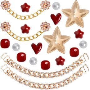 20 Pcs Bling Shoe Charms for Women, Rhinestones Flower Bling Chain Shoes Charms Accessories, Red Heart Star Pearl Shoe Decoration for Clog Sandals, DIY Shoe Accessories for Party Favor