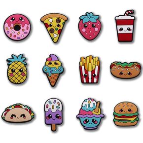 12 Pcs Favorite Food Shoe Charms, Fun and Cute Charms For Kids, Shoe Decoration Charms Accessories, Party Scavenger Christmas Birthday Gift, Cute Fast Food Edition