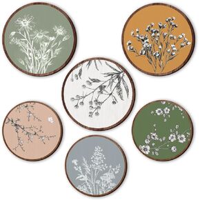Boho Wall Decor, 6 Piece Vintage Office Decor, Wooden Minimalist Wall Art, Floral Farmhouse Rustic Bohemian Wall Hanging for Bedroom Living Room