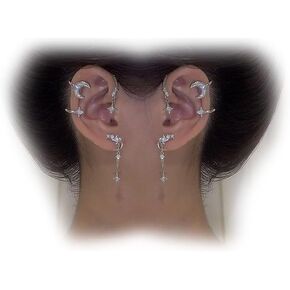 Crystal Ear Cuffs Non Pierced Ear Wrap Earrings Rhinestone Zircon Star Moon Earrings Bridal Wedding Jewelry for Women