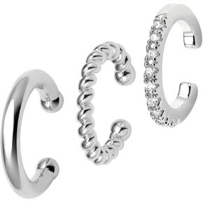 3PCS 14K Gold Plated Ear Cuff Earrings for Women Small CZ Ear Cuffs Non Piercing Cartilage Earrings Lightweight | Clip On Huggie Hoop for Her
