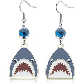 Shark With Birthstone Earrings Beach Lover Gift Shark Lover Gift Ocean Fish Decoration Funny Party Gifts for Women Girls