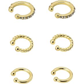 Gold Ear Cuff Earrings for Women Fashion Non Piercing Earrings Minimalist Huggie Hoop Eearrings Set Twisted Earrings Clip Rhinestones Ear Cuffs for Friends Fake Piercings Earrings 3 Pairs