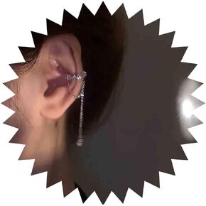 Boho Cz Circle Cuff Earrings Silver Chain Tassel Earrings Crystal Ring Helix Earrings Long Crystal Cuff Earrings Non Pierced Clip on Earrings Dangle Chain Earcuff Earring Jewelry for Women