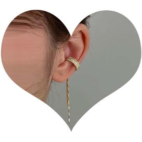 Andelaisi Boho Crystal Ear Cuff Wrap Earring Gold Rhinestone Cartilage Cuff Earring Vintage Tassel Chain Drop Earrings Minimalist Non Piercing Ear Clip Cuff Wrap Earrings Jewelry for Women