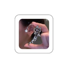 Andelaisi Boho Crystal Butterfly Ear Climber Earrings Silver Cz Butterfly Cuff Wrap Earrings Silver Rhinestone Butterfly Cuff Earrings Bling Cz Butterfly Crawler Cartilage Earrings Jewelry(Left)