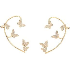 Luxury 3D Butterfly Cuff Earrings Ear Wrap Earrings Crystal CZ No Piercing Ear Clip Crawler Full Rhinestone for Women Girls Wedding Jewelry