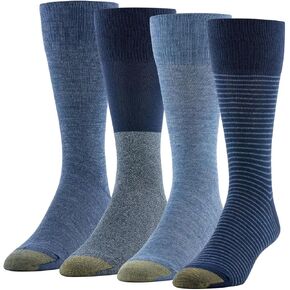 Gold Toe Men's Dress Socks, Flat Knit Crew, 6-12.5 Shoe Size, Blue, 4 Pairs