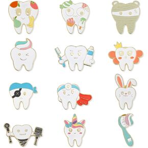 12pcs Tooth Brooch Pins, Cute Cartoon Dentist Enamel Pins Funny Tooth Lapel Badges Pins Teeth Charm Dental Gifts for Doctor Nurse Backpacks Cloths Hats Decor