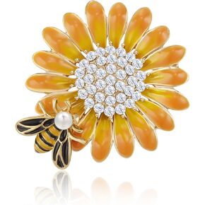 YOQUCOL Sunflower Bee Brooches and Pins for Women Rhinestone Crystal Enamel Floral Lapel Pin for Women Dress Hat Accessory