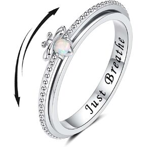 Bee Anxiety Ring for Women- 925 Sterling Silver Just Breathe Engraved Stress Relief Ring Birthday Jewelry Gifts for Anxiety