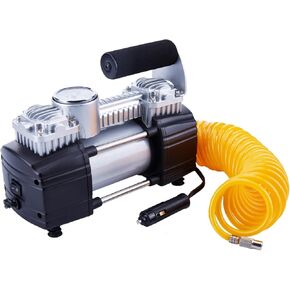 ضاغط الهواء المحمول في إطار ، مضخة هواء 12V 150ppsi للسيارة ، سيارات الدفع الرباعي ، دراجة نارية ، دراجة ، نفخ الإطارات مع مقياس ، مضخة سيارة الهواء مع مشبك البطارية وخرطوم 5 أمتار ، مضخة هواءطية مزدوجة الأسطوانة