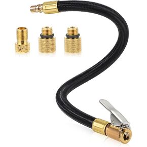 12'' Tire Inflator Extension Tube, Tyre Pump Quick Inflation Chuck Adapter with Presta Valve, Hose Connector for Air Compressor, High-Pressure Tube Car Motorcycle Maintenance Accessories