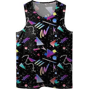 Colourful Dinosaur Mens Beach Tank Tops Novelty Graphic Quick Dry Sleeveless Shirt for Beach Workout S-4XL