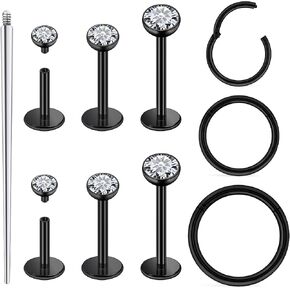 18G 16G 14G Internally Threaded Nose Rings Studs Flat Back Stud Earrings 316L Surgical Steel Nose Rings Studs Tragus Helix Conch Cartilage Lobe Earrings Hoop Piercing Jewelry For Women Men