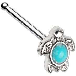Pierced Owl Turquoise Stone Center Sea Turtle Stainless Steel Petite Nose Bone Stud