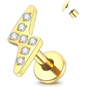 Oveta Titanium Flat Back Stud Earrings for Tragus Helix Conch Cartilage Piercing Jewelry Internally Threaded 16G 8mm Cartilage Earring Stud for Women, Silver/Gold