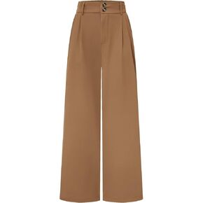 Auxdio Womens Straight Leg Pants عرضة عالية عالية الخصر سراويل مزدوجة الأزرار