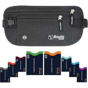 Boxiki Travel Money Belt with RFID Sleeves Set - Secure Travel Pouch and RFID Card Holder to Protect Cash, Credit Cards and Travel Documents for Men and Women