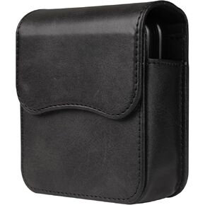 Belt Clip Holster Leather Black Compatible with Samsung Galaxy Z Flip 6 5 4 3 2 1 5G, Waist Pouch Case with Card Holder Compatible with Motorola Razr 5G/Razr 40 50 Ultra/Razr+/SM-F7070/F7000/F7110