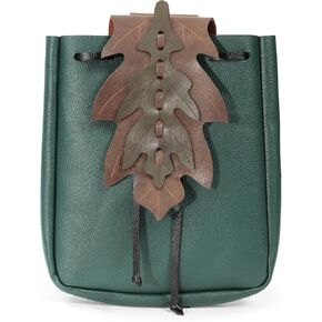 Medieval Belt Pouch Waist Pack Renaissance Drawstring Bag Leaf Shape for ELF Costume