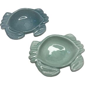 2 Pack Set – Ceramic Crab Jewelry Dish/Tray – Teal Blue and Turquoise Green Glazed Finish – Coastal Ocean Beach Décor Storage Trinket – Rings, Earrings, Necklace, Keys, Coins