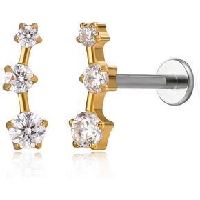 limerencia 18G Flat Back Internal Threaded Studs Climber Crawler F136 Titanium Earrings Hypoallergenic Cubic Zirconia Tragus Helix Conch Piercing Jewelry for Women (a pair)