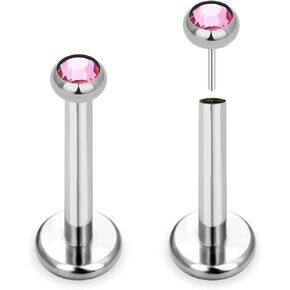 2pcs G23 Titanium 16g 2.5mm مدي تشيك تشيك ستورت أعلى من الخيط الضغوط في الظهر المسطحة الظهر حلقة Monroe Labret أنف أنف حلزوني الغضروف الأظافر Tragus قرط الثقب مجوهرات 5mm-10mm