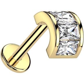Pierced Owl 16-18GA 316L Stainless Steel Threadless Push-In CZ Crystal Arch Top Flat Back Stud
